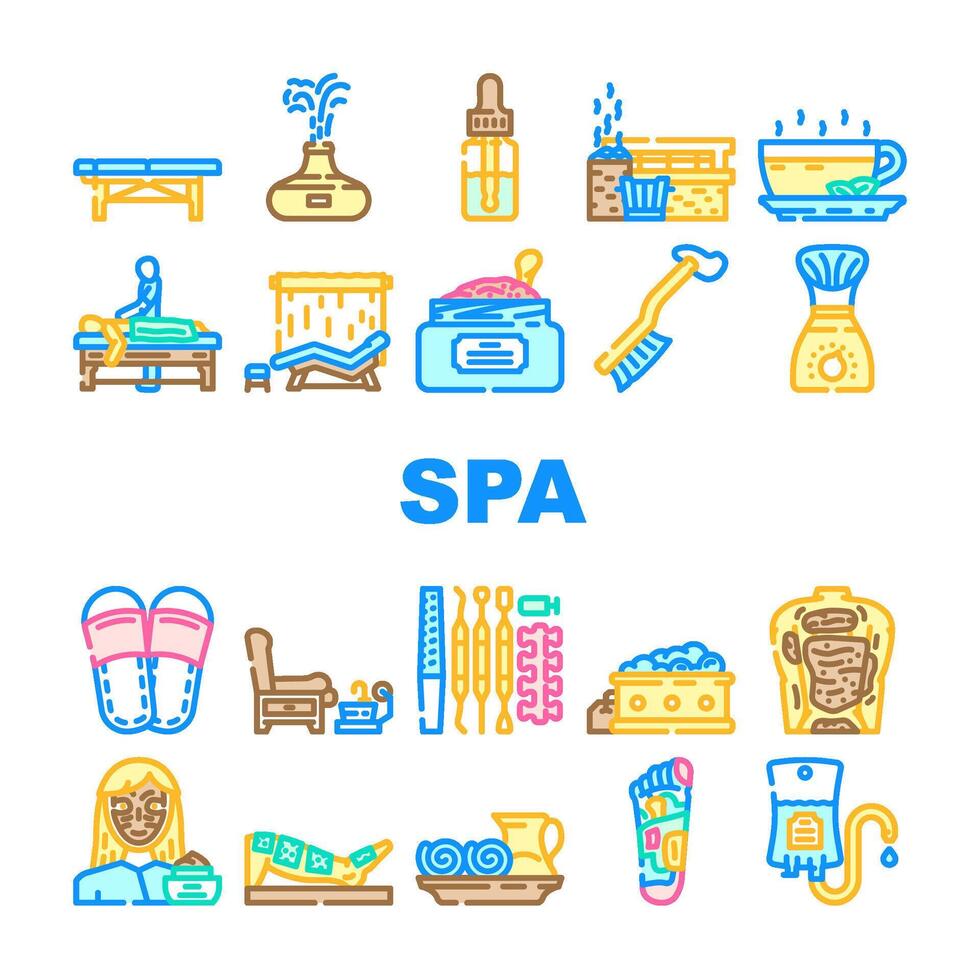 spa therapy relaxation massage icons set vector