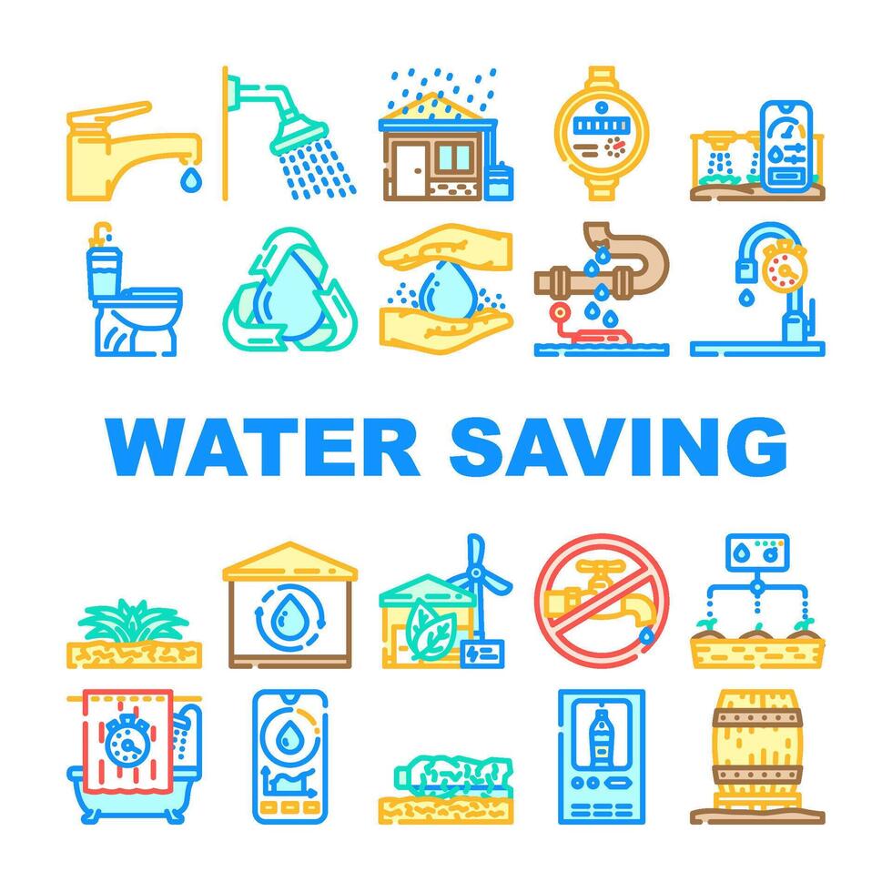 water saving conservation reuse icons set vector