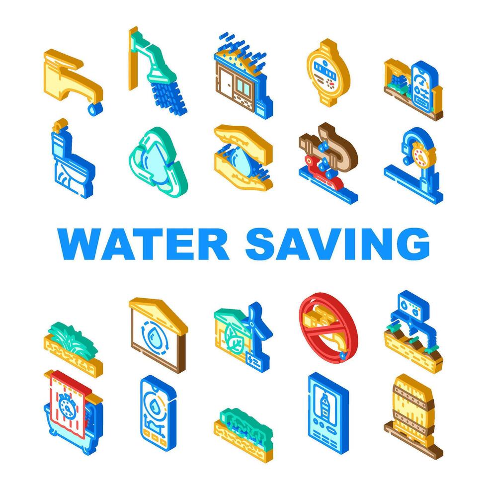 water saving conservation reuse icons set vector