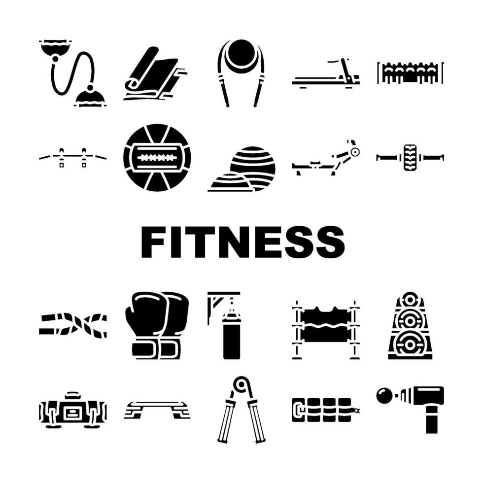 fitness tool dumbbell kettlebell icons set vector
