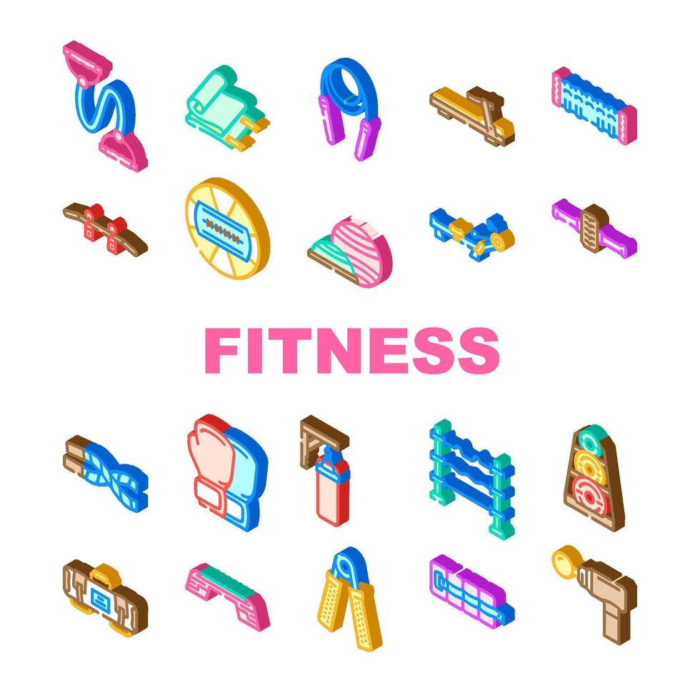 fitness tool dumbbell kettlebell icons set vector
