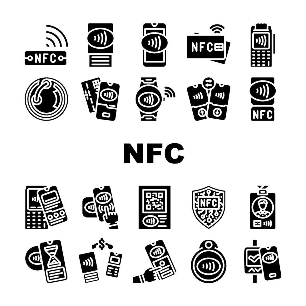 nfc technology contactless icons set vector