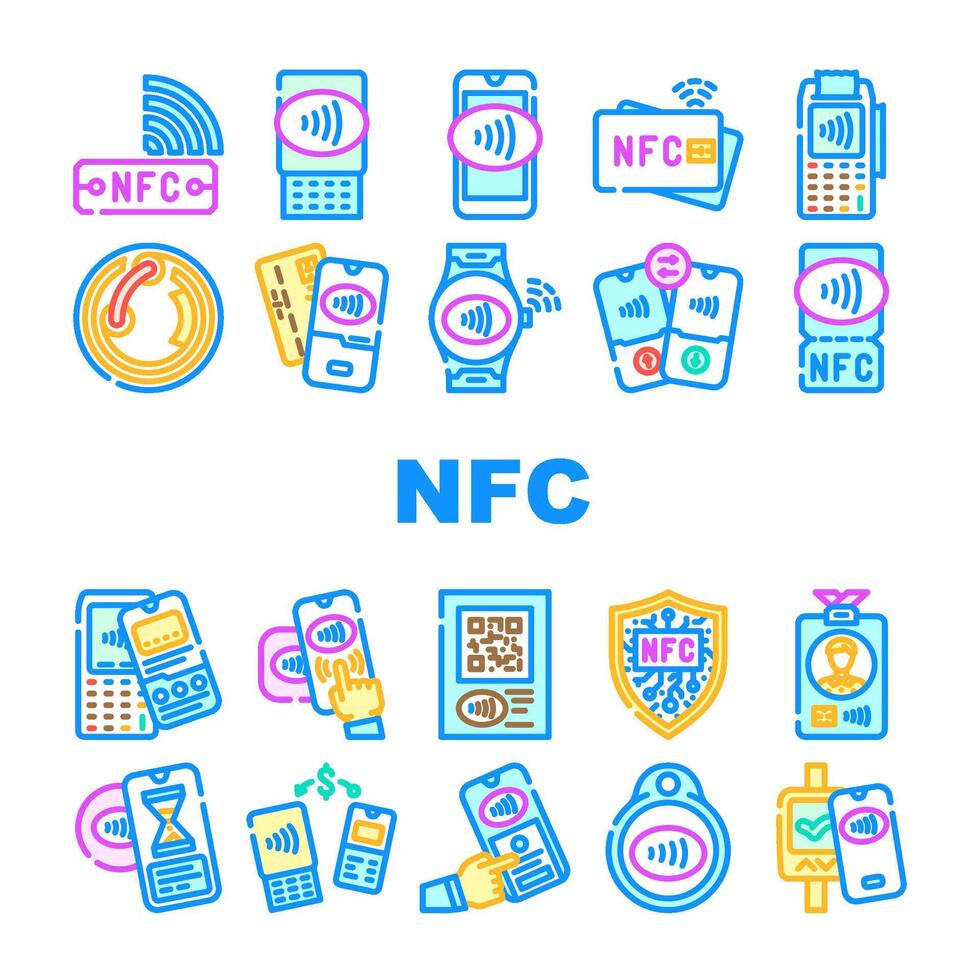 nfc technology contactless icons set vector