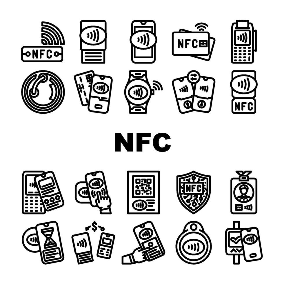 nfc technology contactless icons set vector