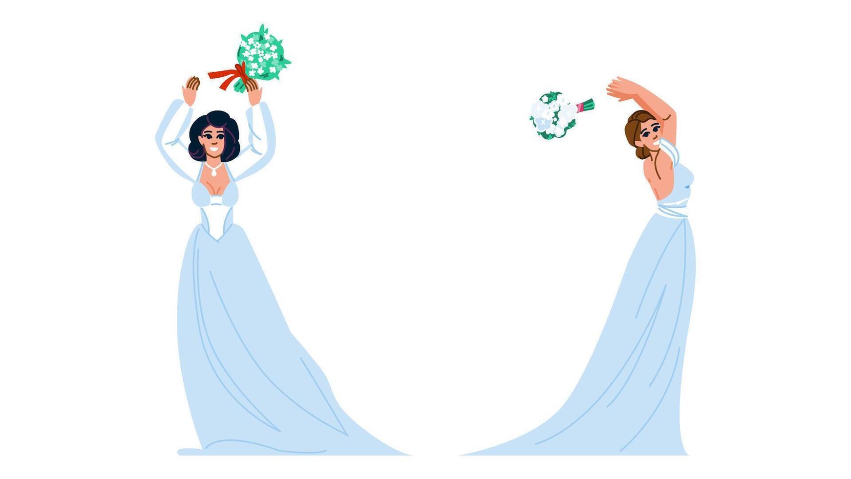 bride bouquet toss vector