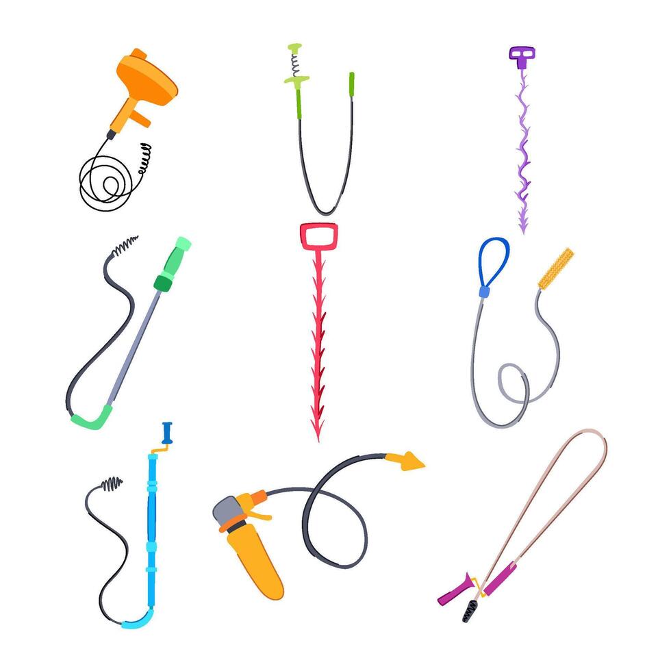 drain snake set cartoon illustration vector