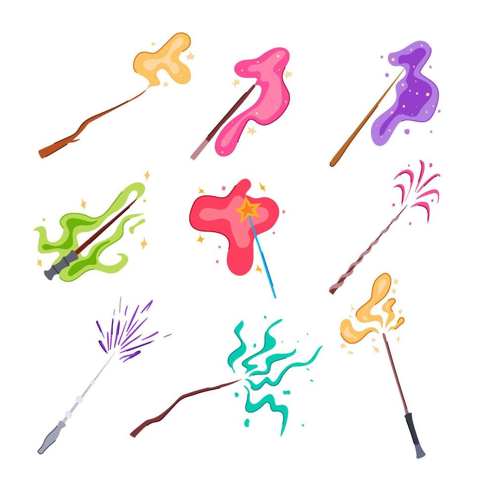 magic stick set cartoon illustration vector