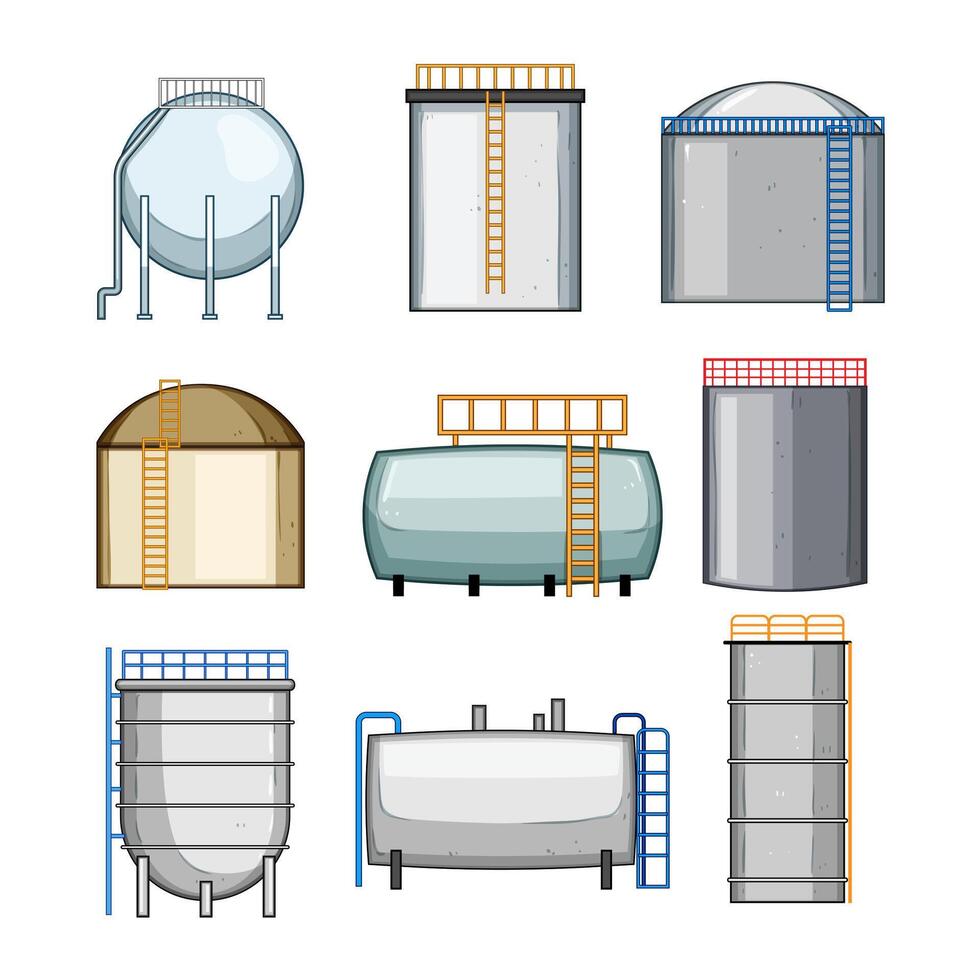 oil tank storage set cartoon illustration vector