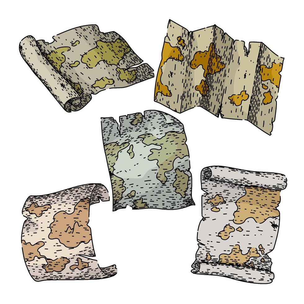 old map set sketch hand drawn vector