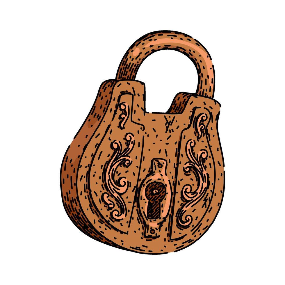 old padlock vintage sketch hand drawn vector