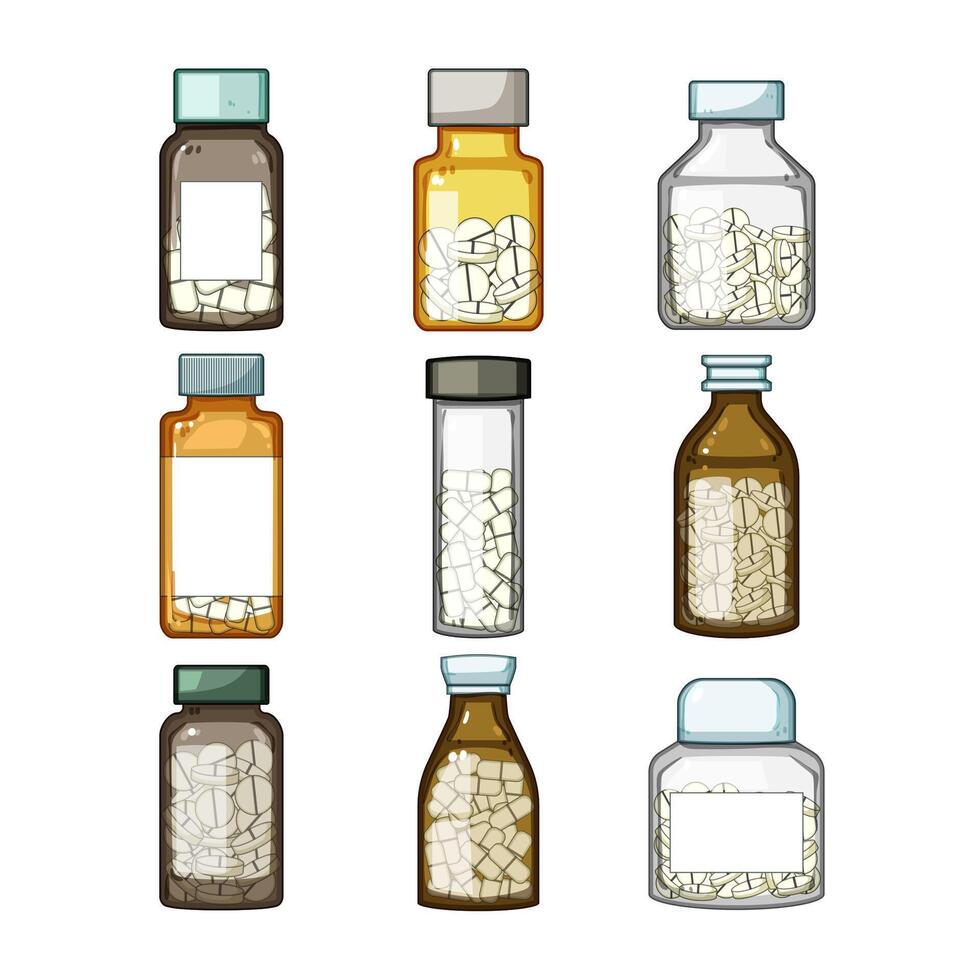 pill bottle set cartoon illustration vector