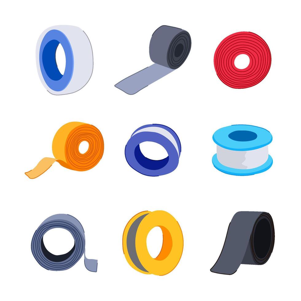 pipe seal tape set cartoon illustration vector