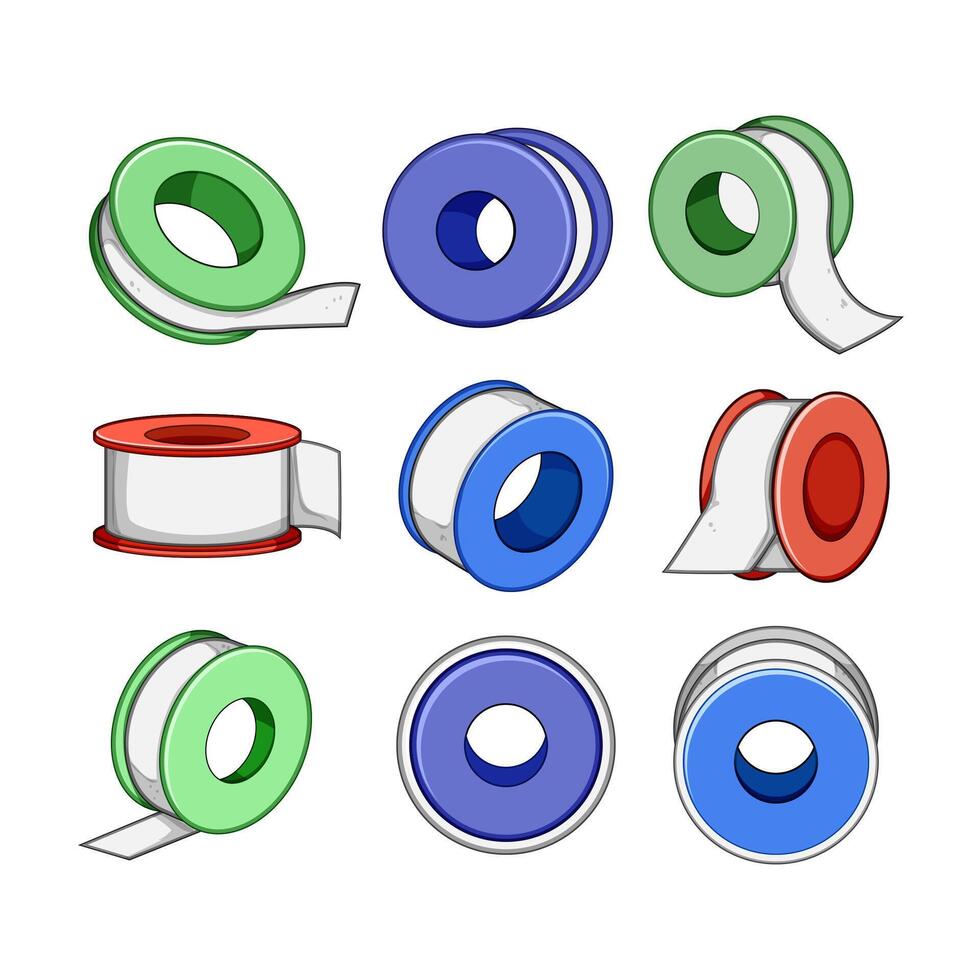 pipe seal tape set cartoon illustration vector