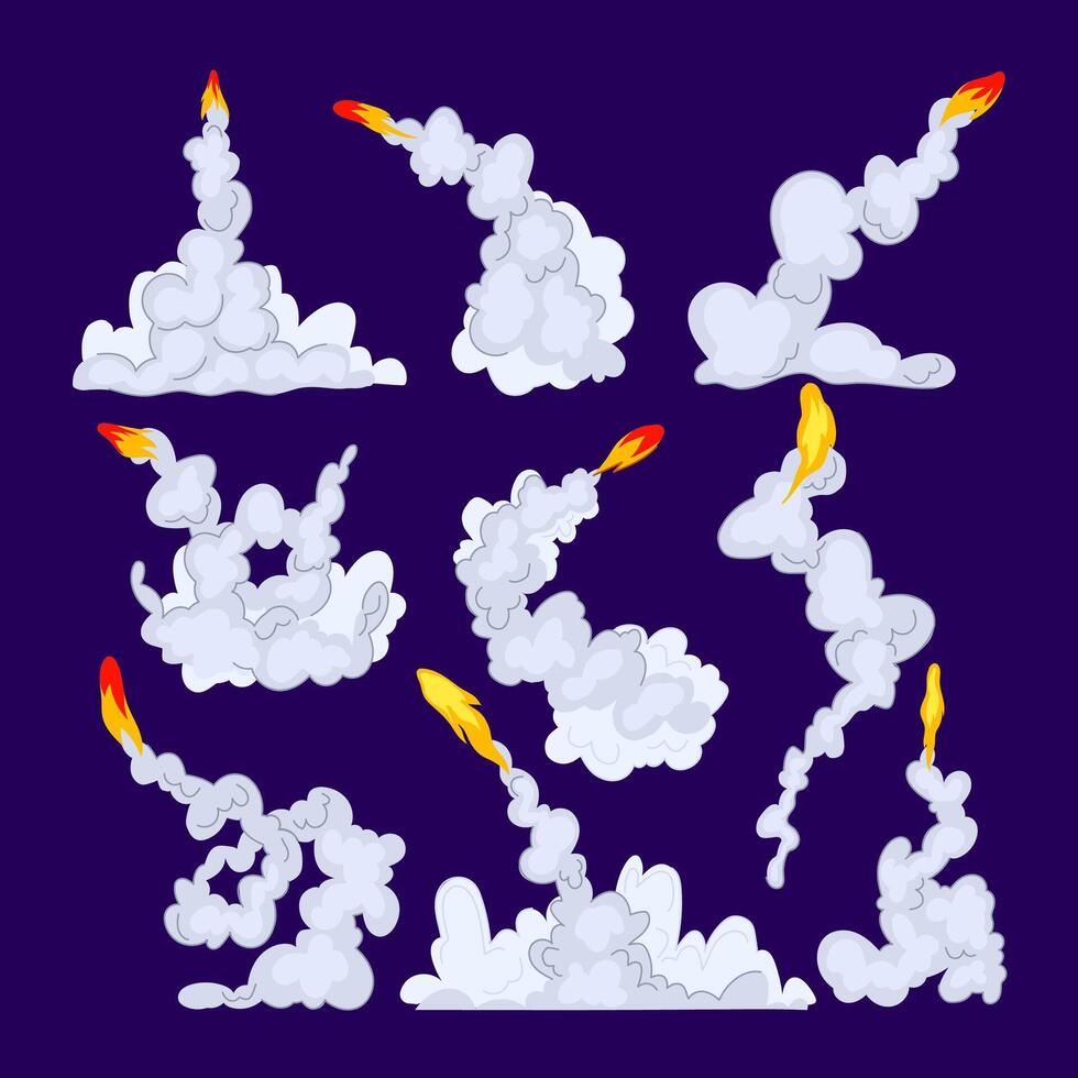 rocket smoke trail set cartoon illustration vector