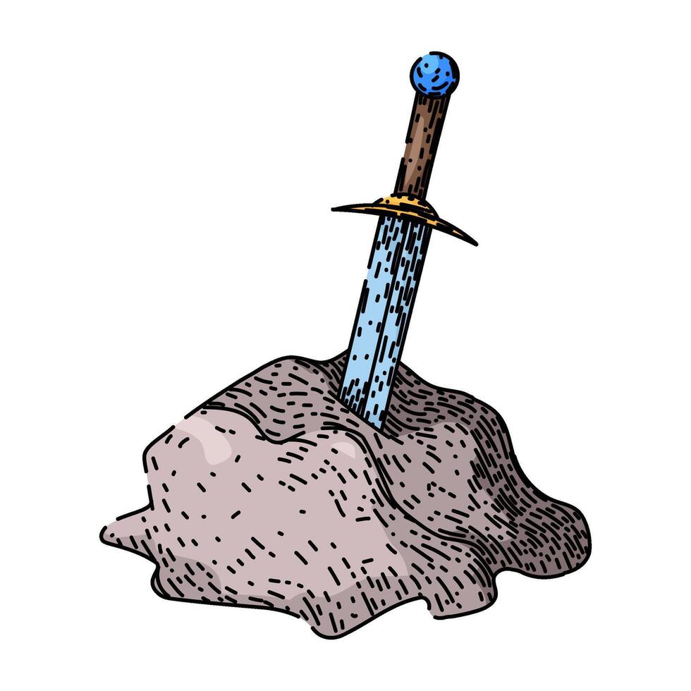 legend sword stone sketch hand drawn vector