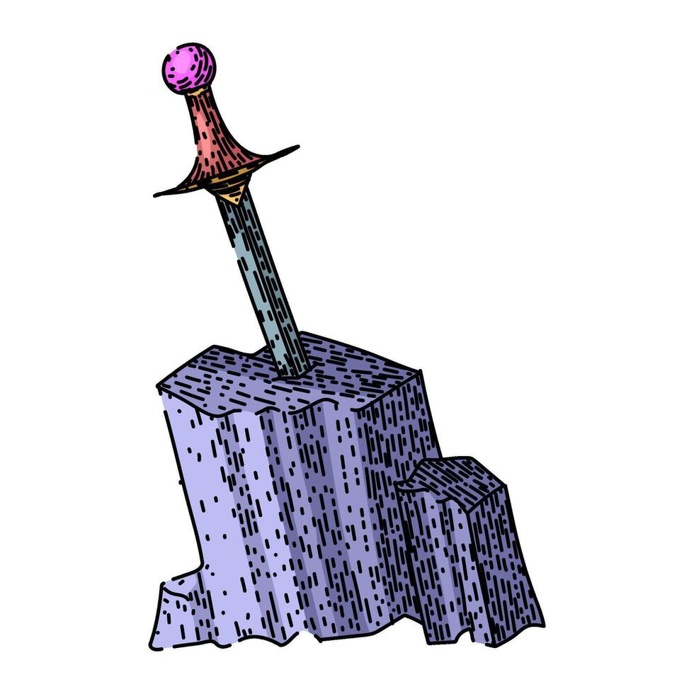 arthur sword stone sketch hand drawn vector