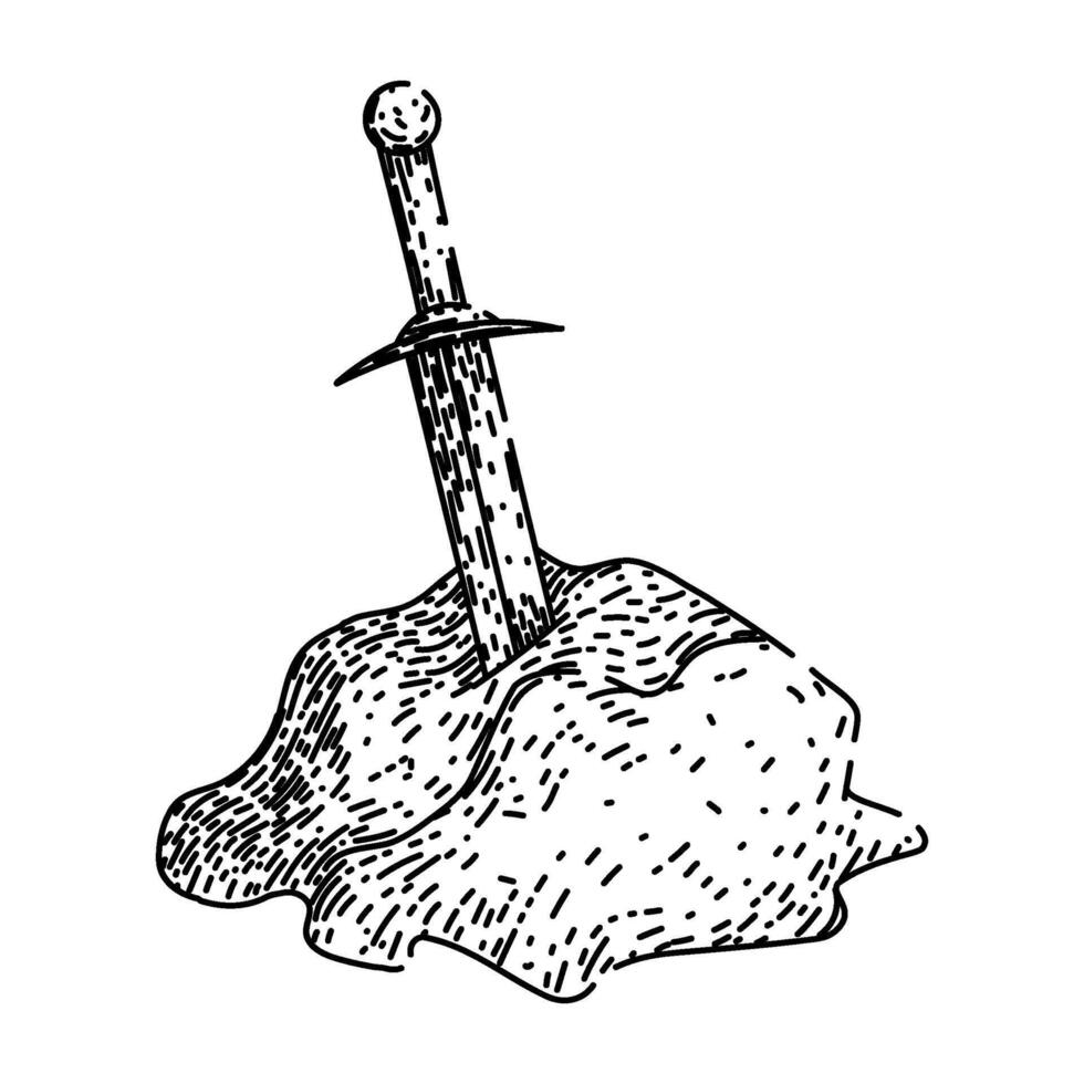 legend sword stone sketch hand drawn vector