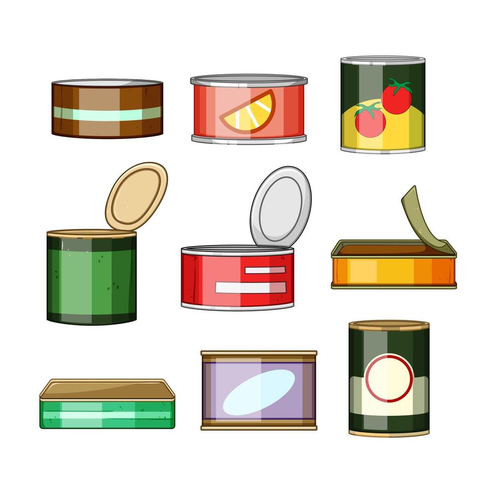 tin can set cartoon illustration vector