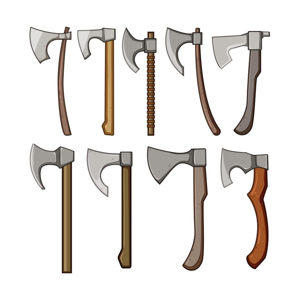 viking axe set cartoon illustration vector