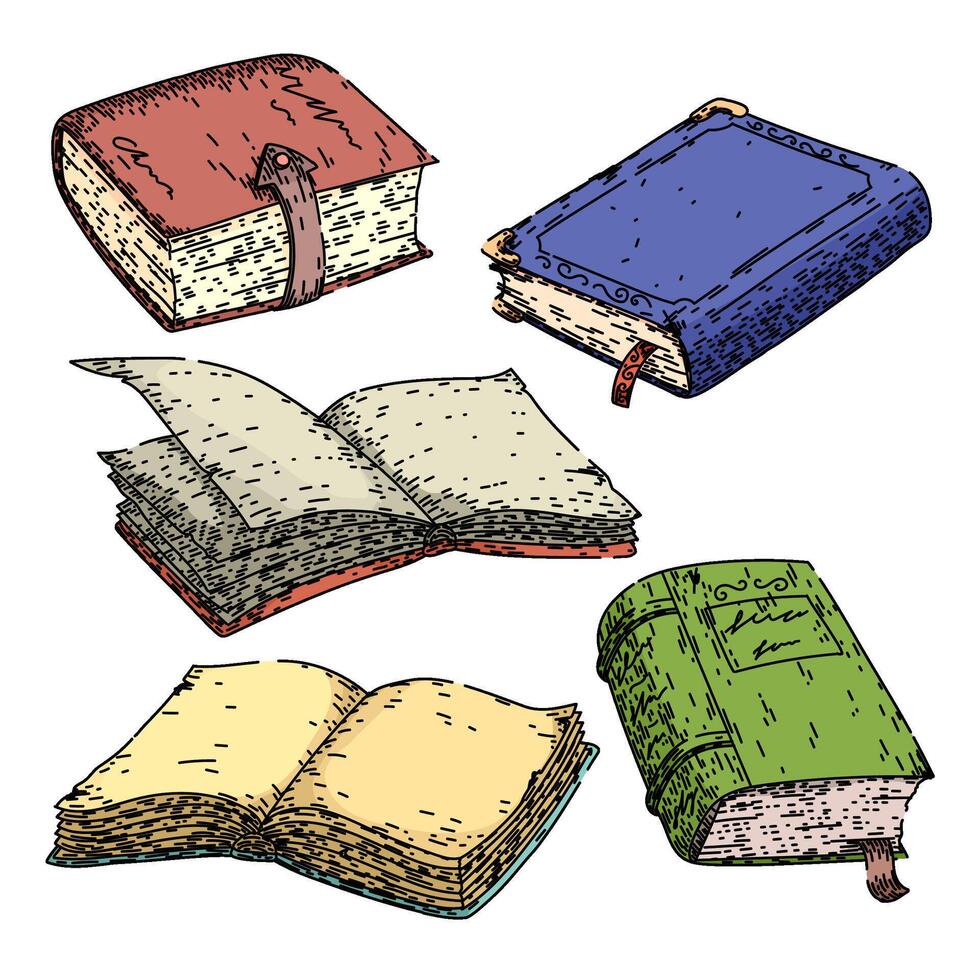 vintage book set sketch hand drawn vector
