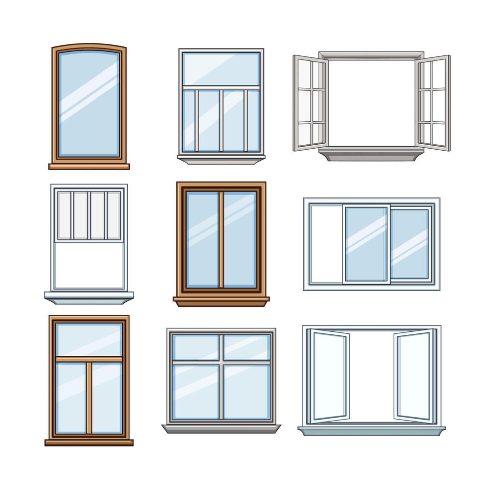 window frame set cartoon illustration vector