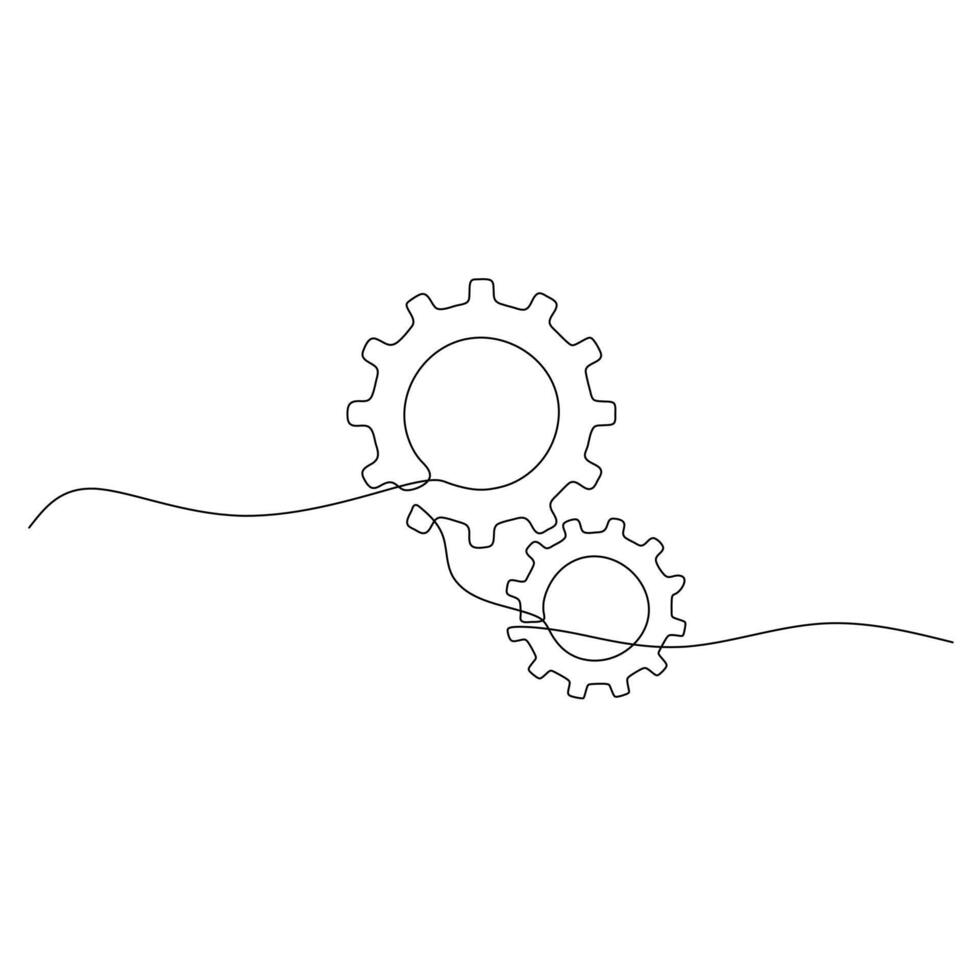 Continuous line drawing of gears and cogs vector