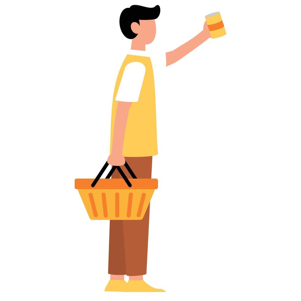 Simple flat style illustration of a young asian man shopping. Business and finance illustration concept vector