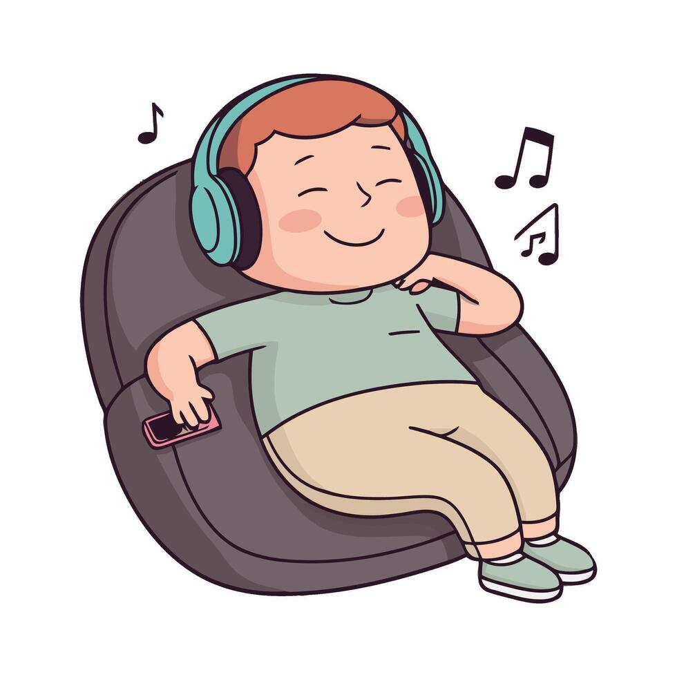 A cartoon boy is listening to music on headphones vector