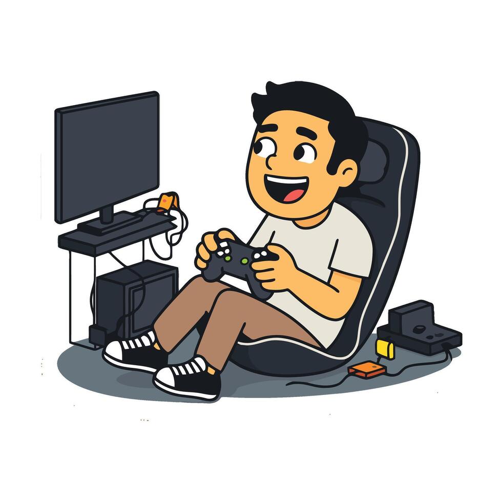 A cartoon man playing games on a chair vector