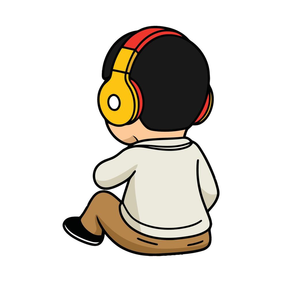 A cartoon boy wearing headphones sitting down vector