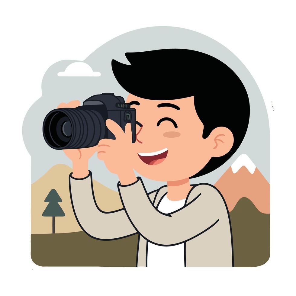 A man is taking a photo with a camera vector