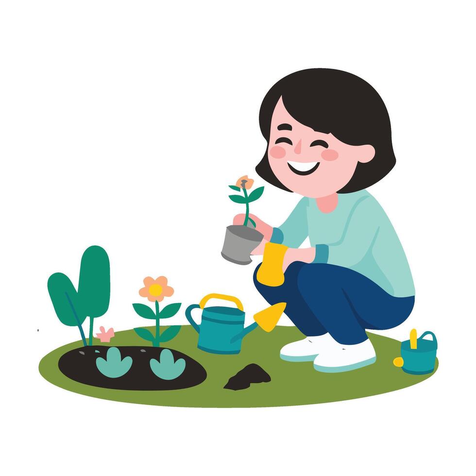 Woman gardening in the garden vector