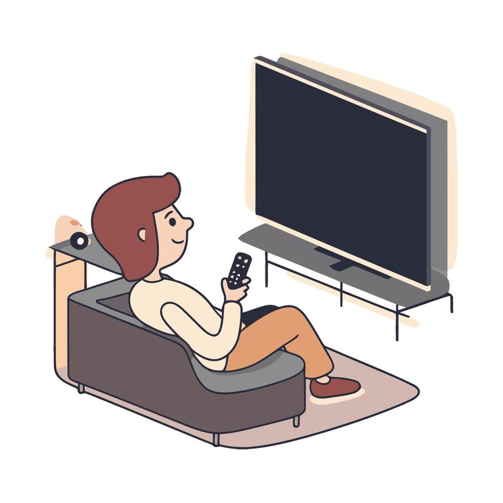 Man sitting on couch watching tv with remote control vector