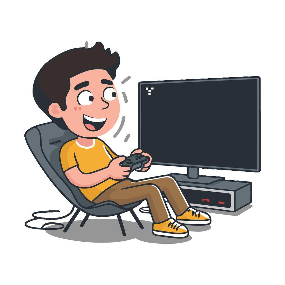 A cartoon boy playing games on a chair vector