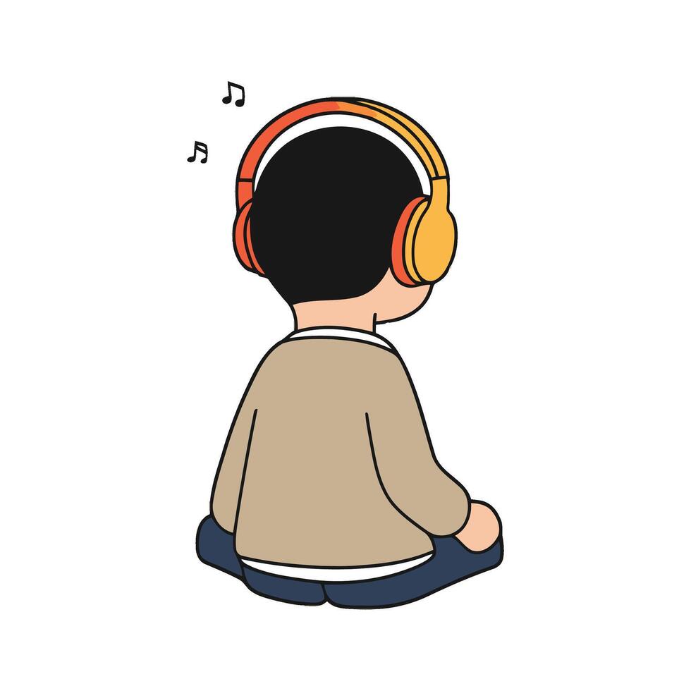 A cartoon boy sitting in a lotus position with headphones on vector