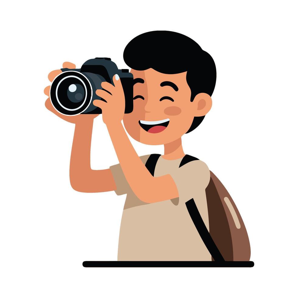 A boy taking a photo with a camera vector