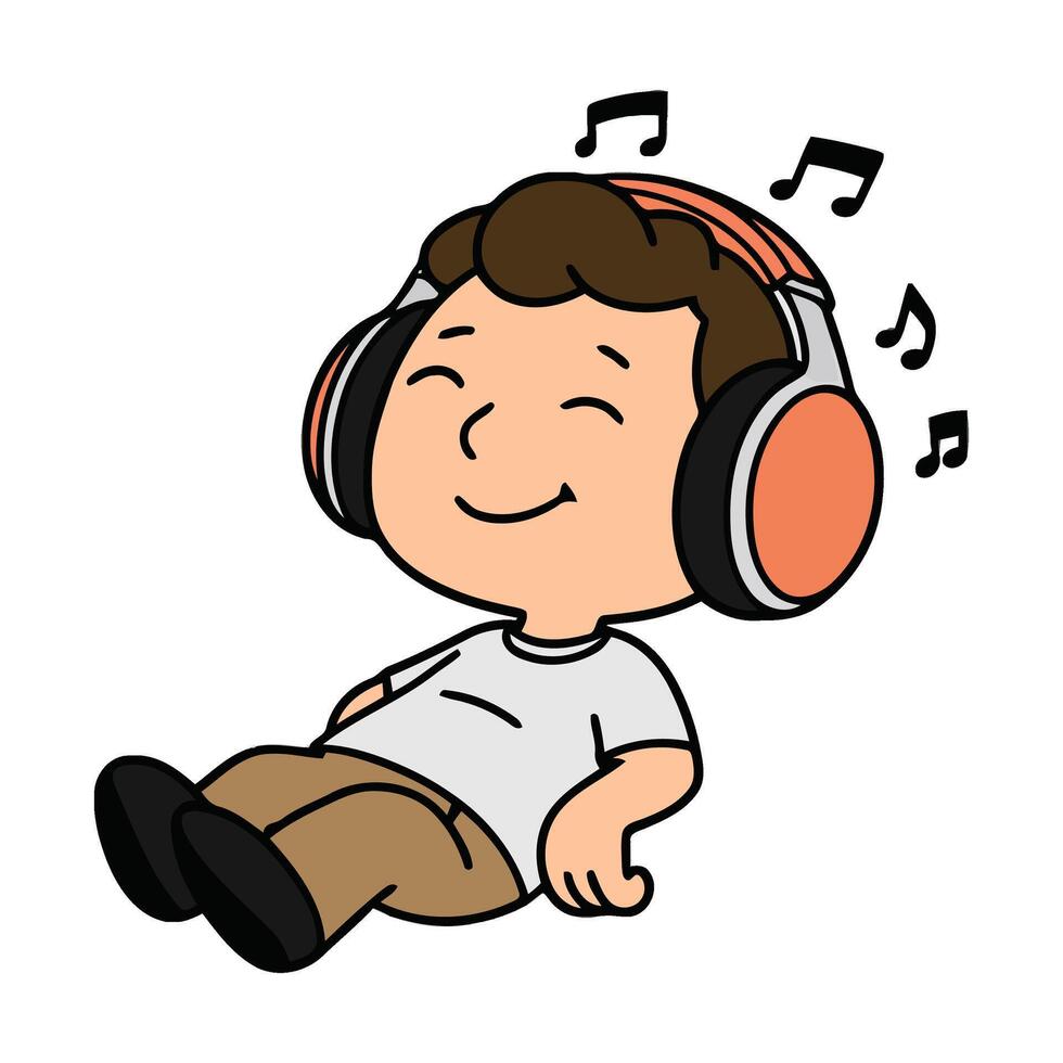A cartoon boy with headphones lying down vector