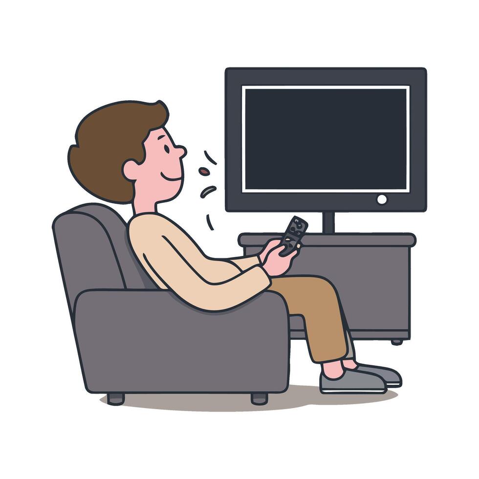 Man watching tv on couch illustration vector