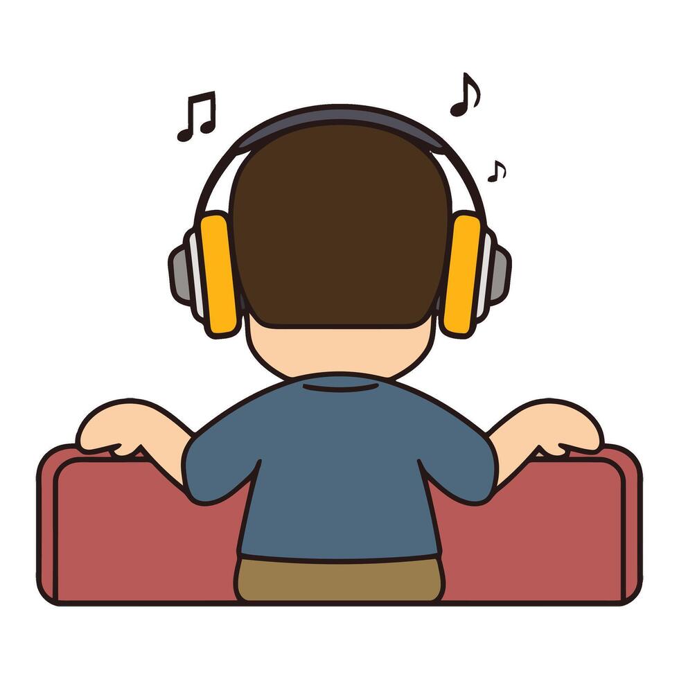 A person sitting on a couch with headphones on vector