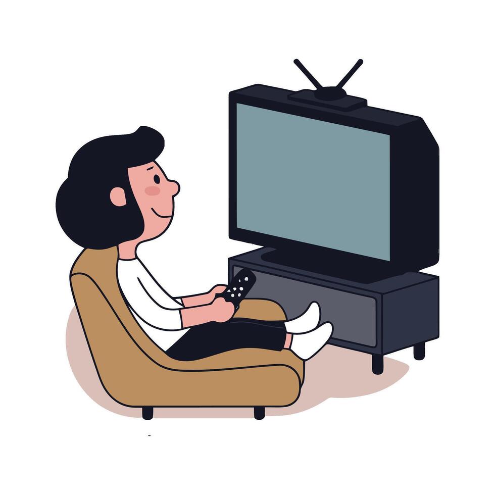 A cartoon woman sitting on a chair with a remote control vector