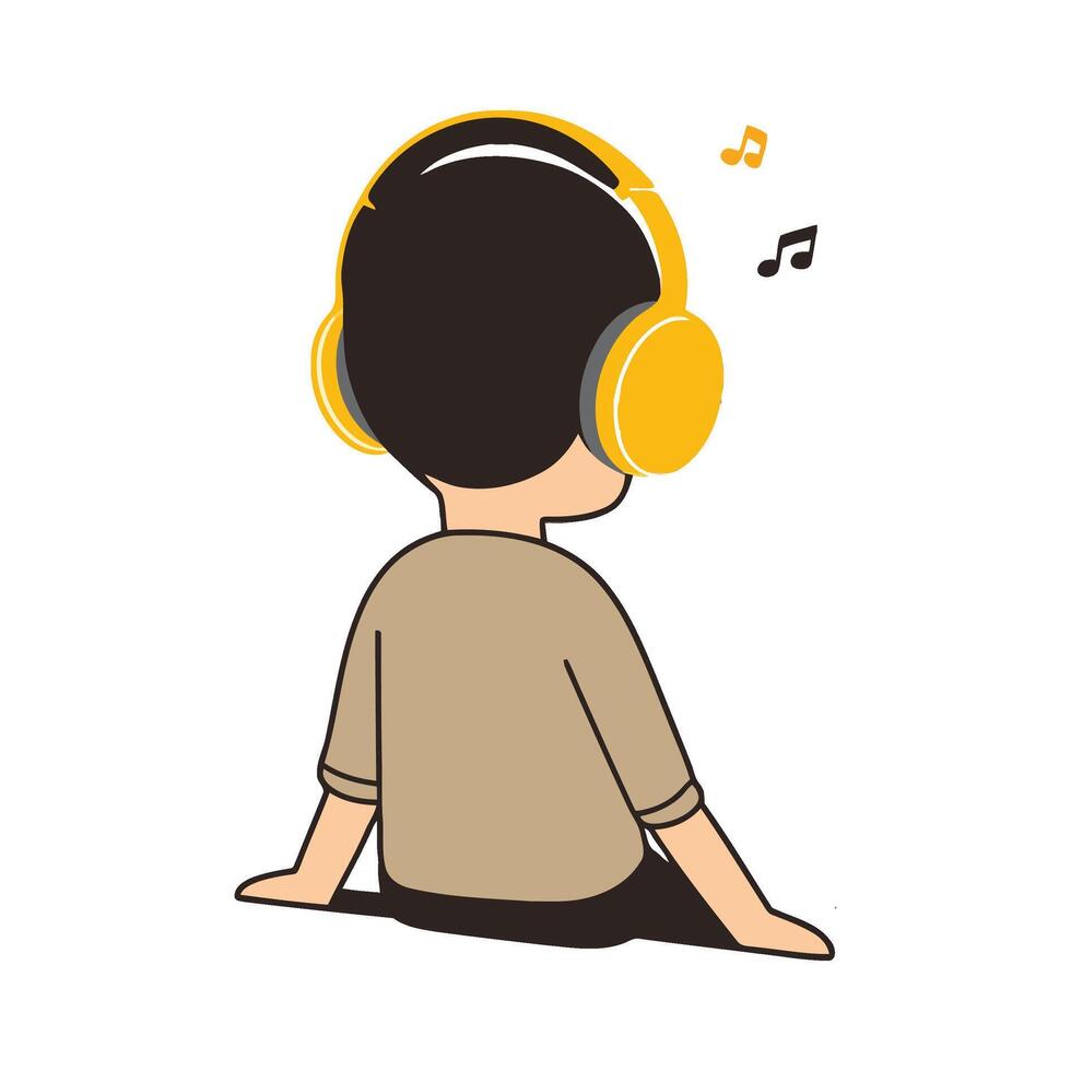 A boy wearing headphones is sitting on the floor vector