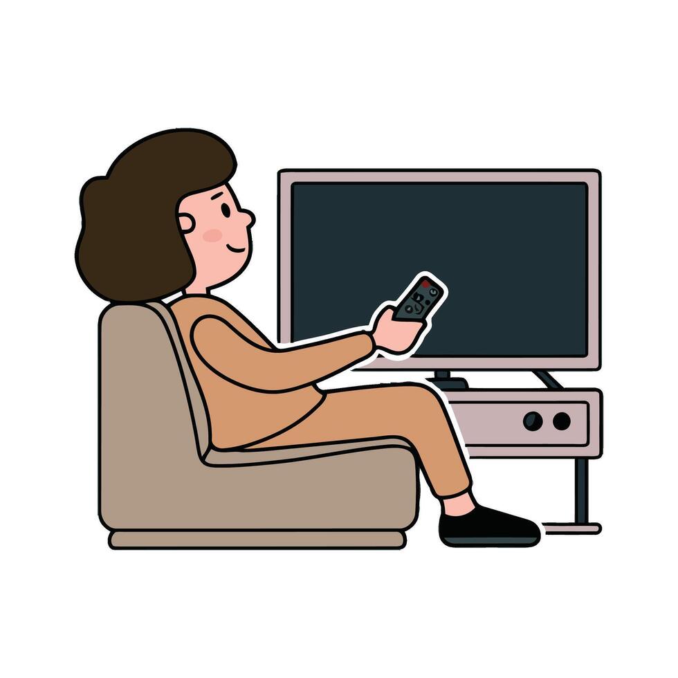 A woman sitting on a couch with a remote control vector