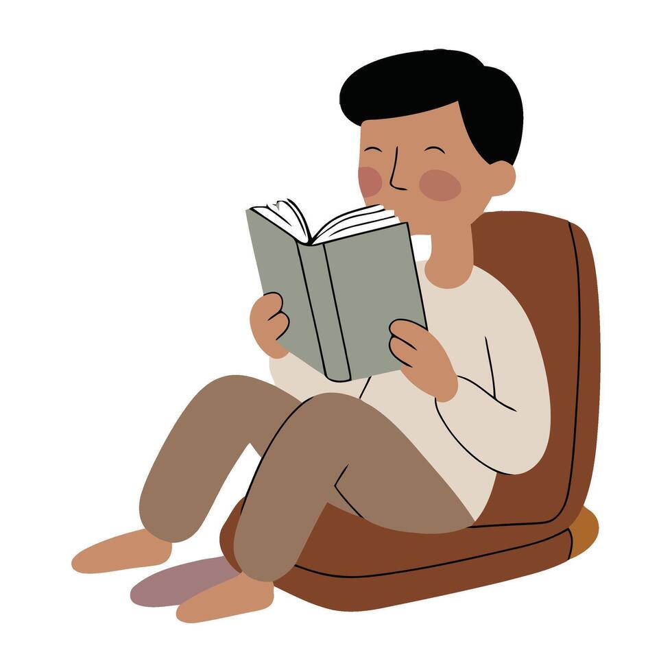 A man sitting on a chair reading a book vector