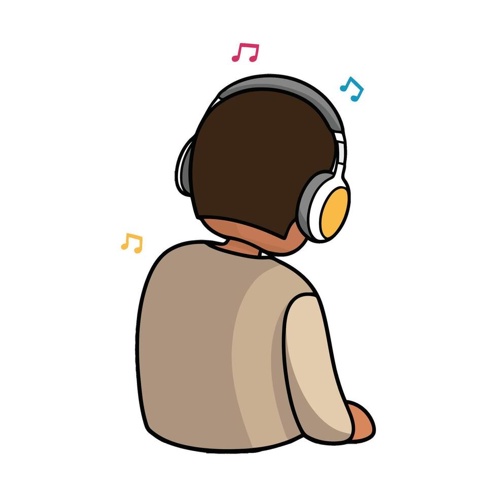 A person wearing headphones is sitting down vector