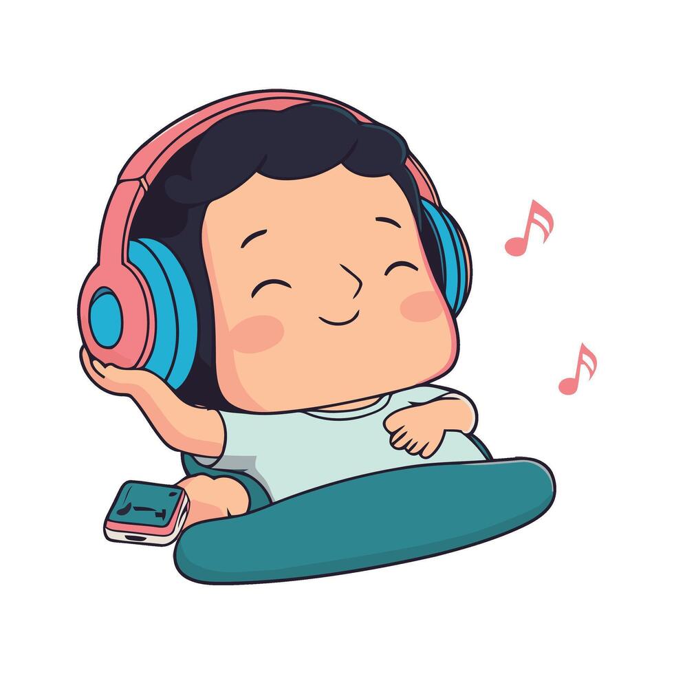 A cartoon baby with headphones and music notes vector