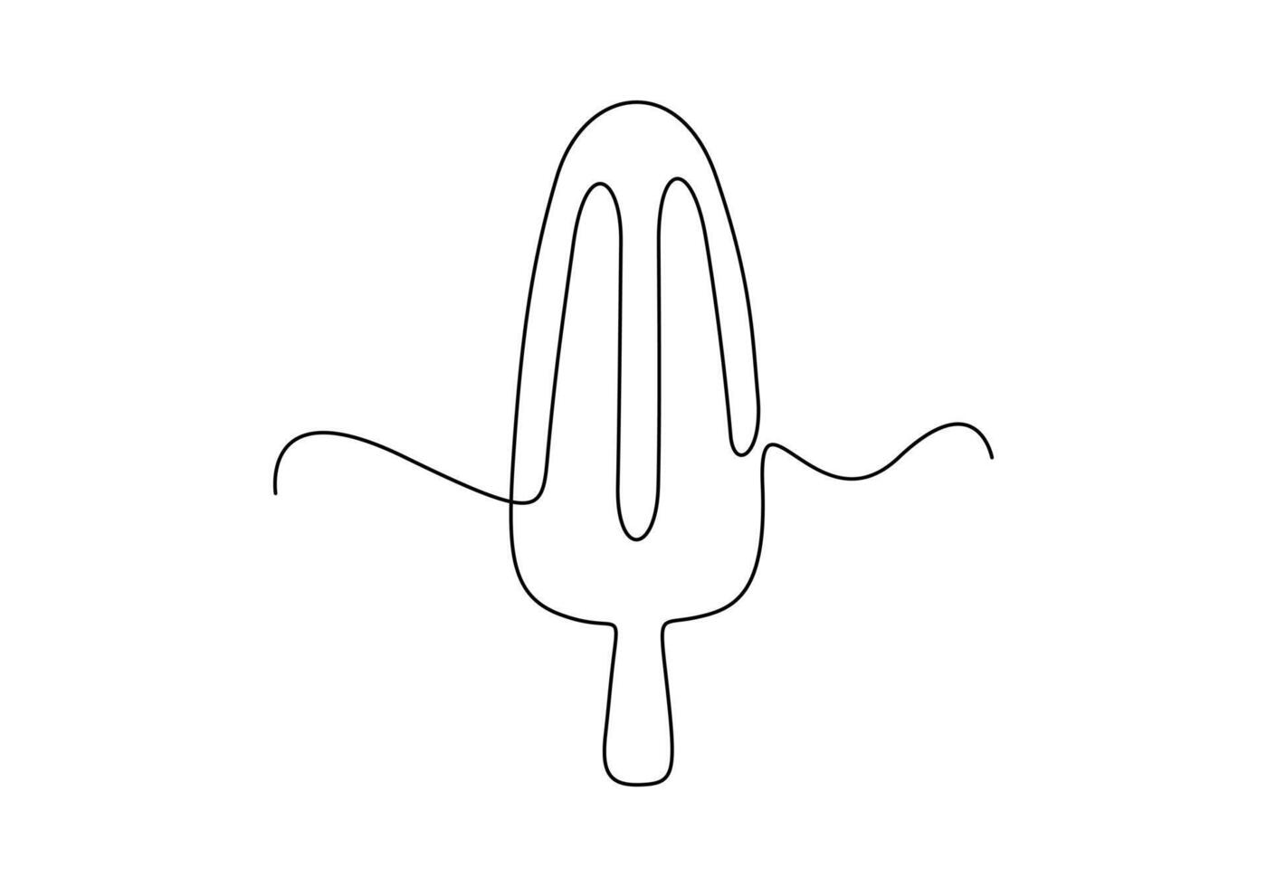 Continuous one line drawing of bitten ice cream with wooden stick. Premium illustration vector