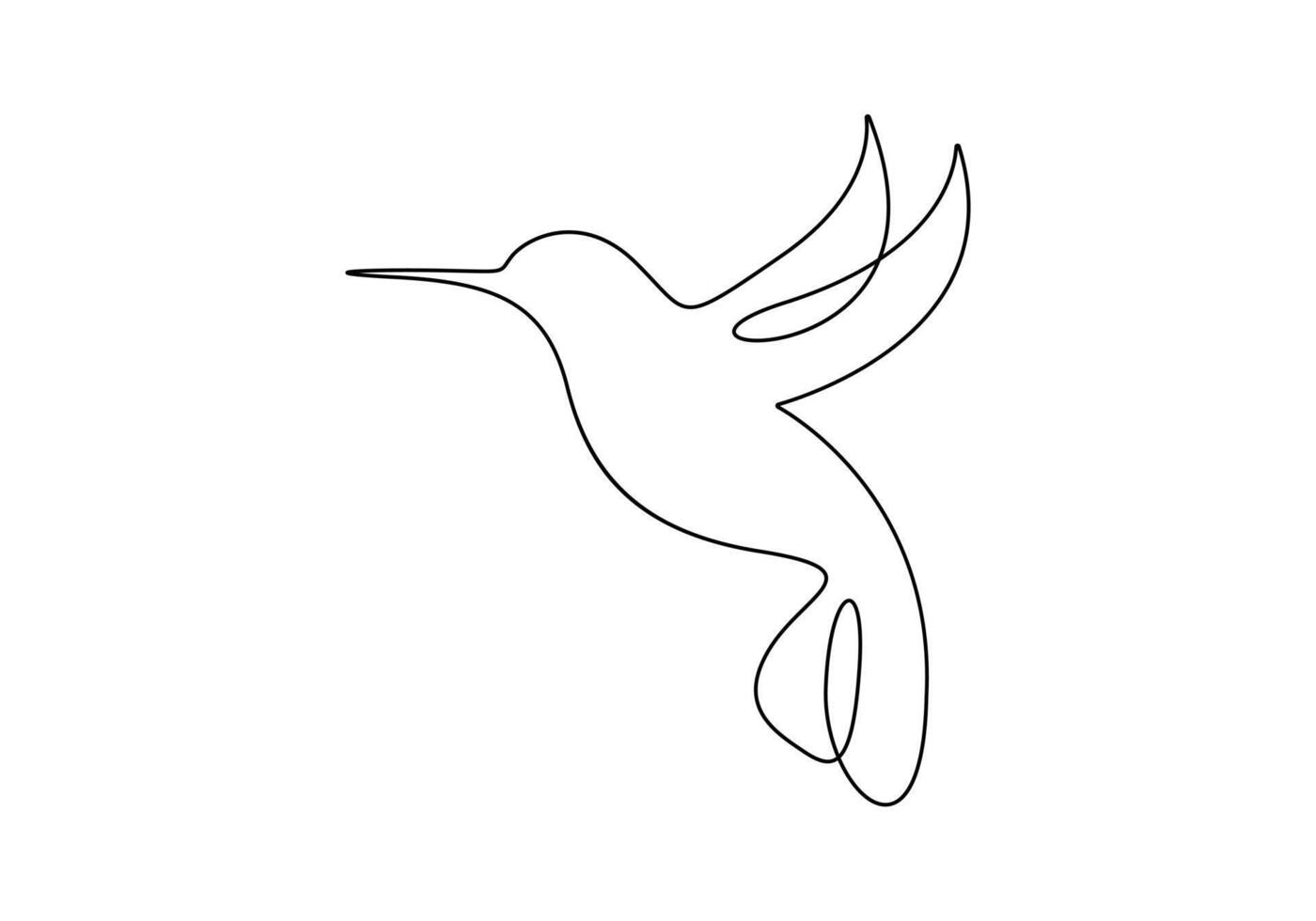 Single line drawing of hummingbird. Bird icon continuous line art. Isolated on white background digital illustration vector
