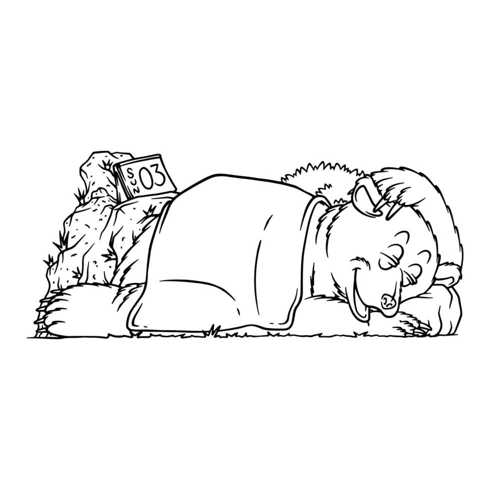 coloring illustration of sleeping bear vector