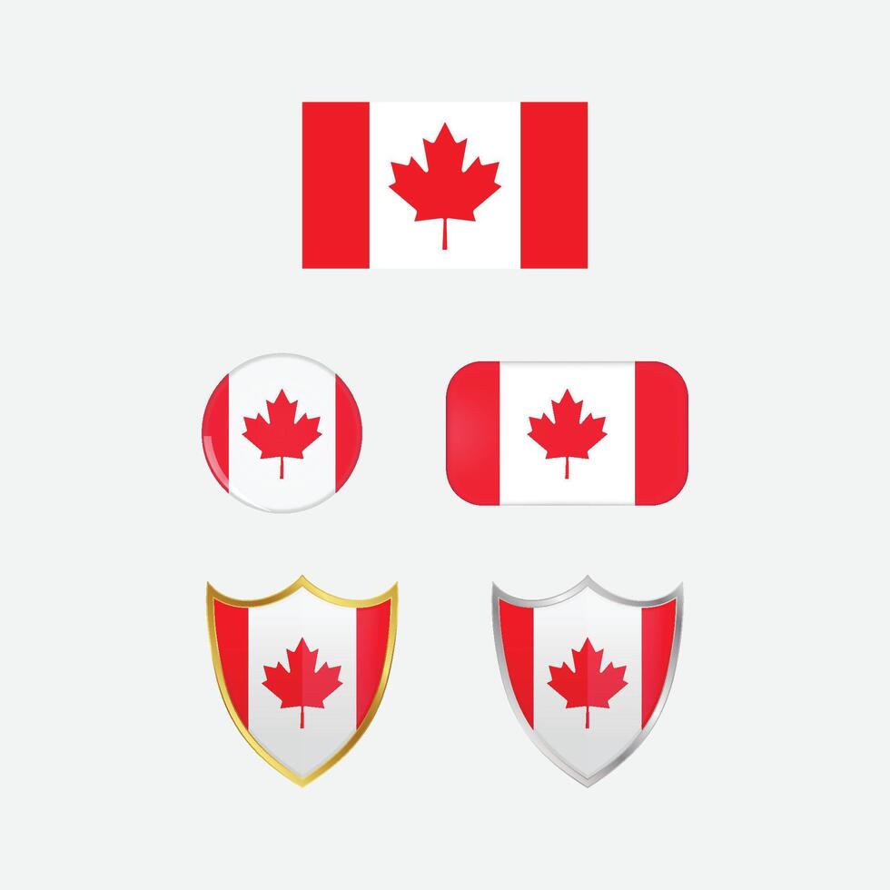 Canada country flag, country flag button, and shield design vector