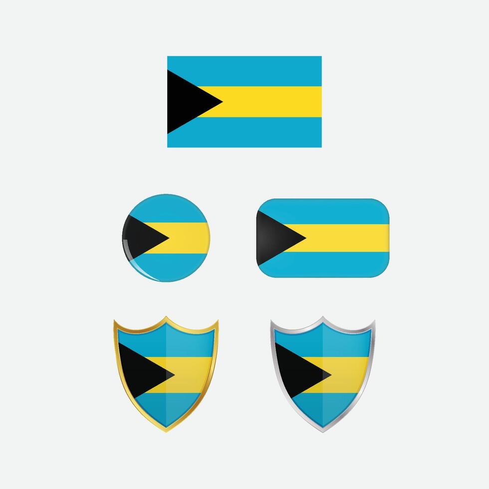 Bahamas country flag, country flag button, and shield design vector